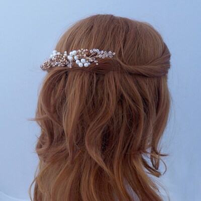 Swarovski Pearl Bridal Headpiece - Wedding Tiara - Wedding Hair Piece Gold Wedding Headband Swarovski Wedding Hair Jewelry Bridal Hair Vine - image4